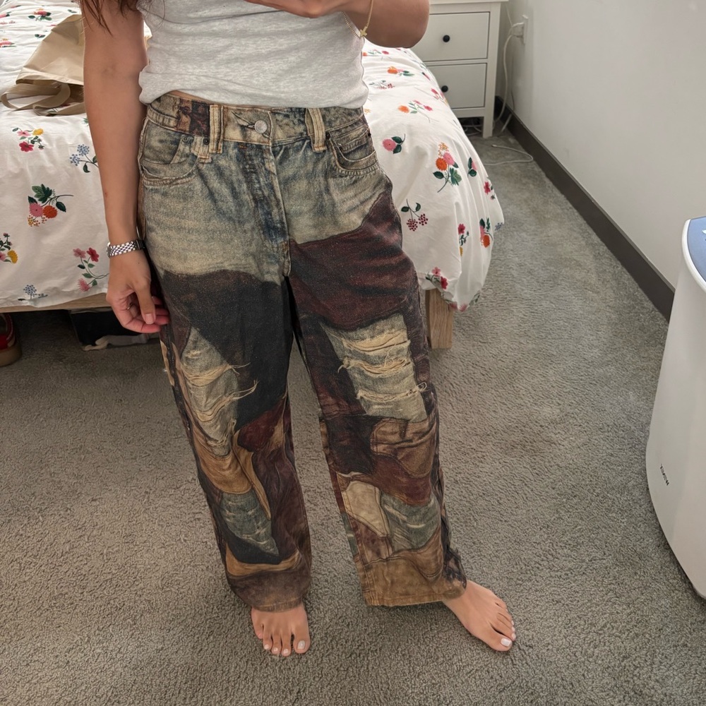 Acne Studios 3D Print Patchwork Distressed Wide-Leg Jeans - Picture 6 of 6